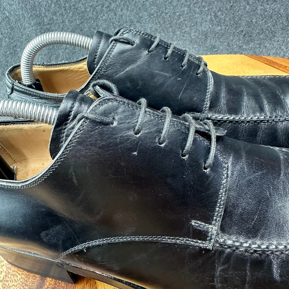 L.F. Lidfort Barneys New York Mens Black Leather Square‎ Toe Oxford Shoes Sz 8